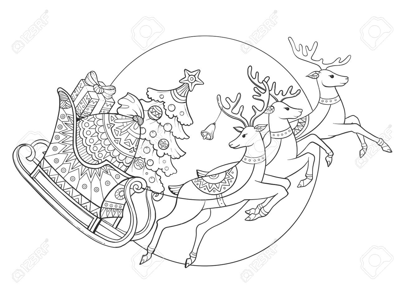 Tra neau De No l Avec Des Rennes Cartoon Illustration Vectorielle De Banque d images Tra neau de No l avec des Rennes cartoon illustration vectorielle de livre colorier