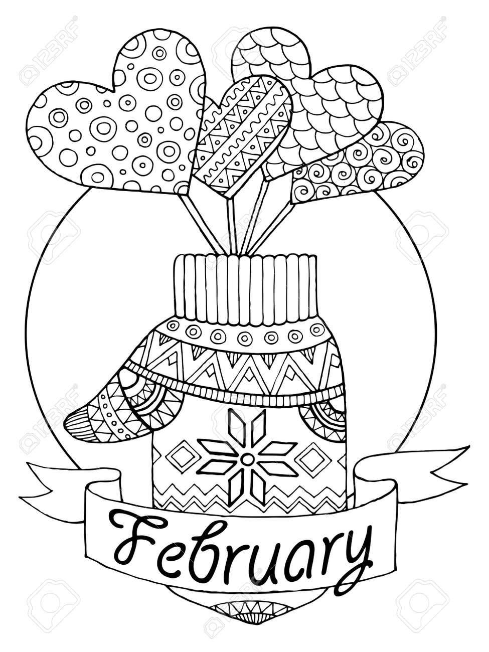 カレンダーのミトンと心のベクトル図のイラスト素材 ベクタ Image