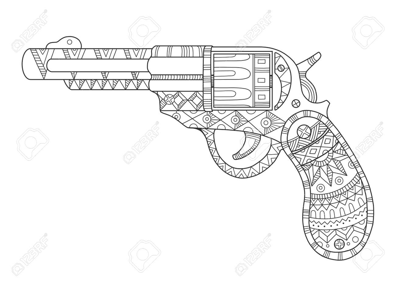 revólver pistola para colorear libro ilustración vectorial líneas