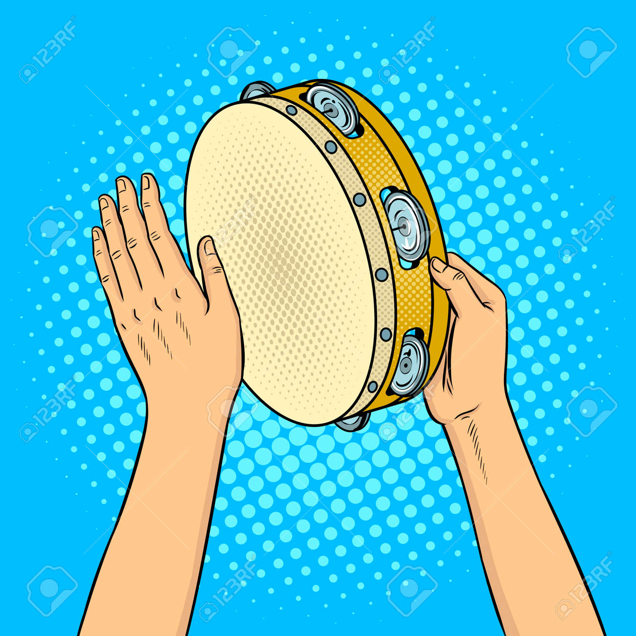 Hands With Tambourine Pop Art Retro Vector Illustration Comic Book Style Imitation Royalty Free Cliparts Vectors And Stock Illustration Image