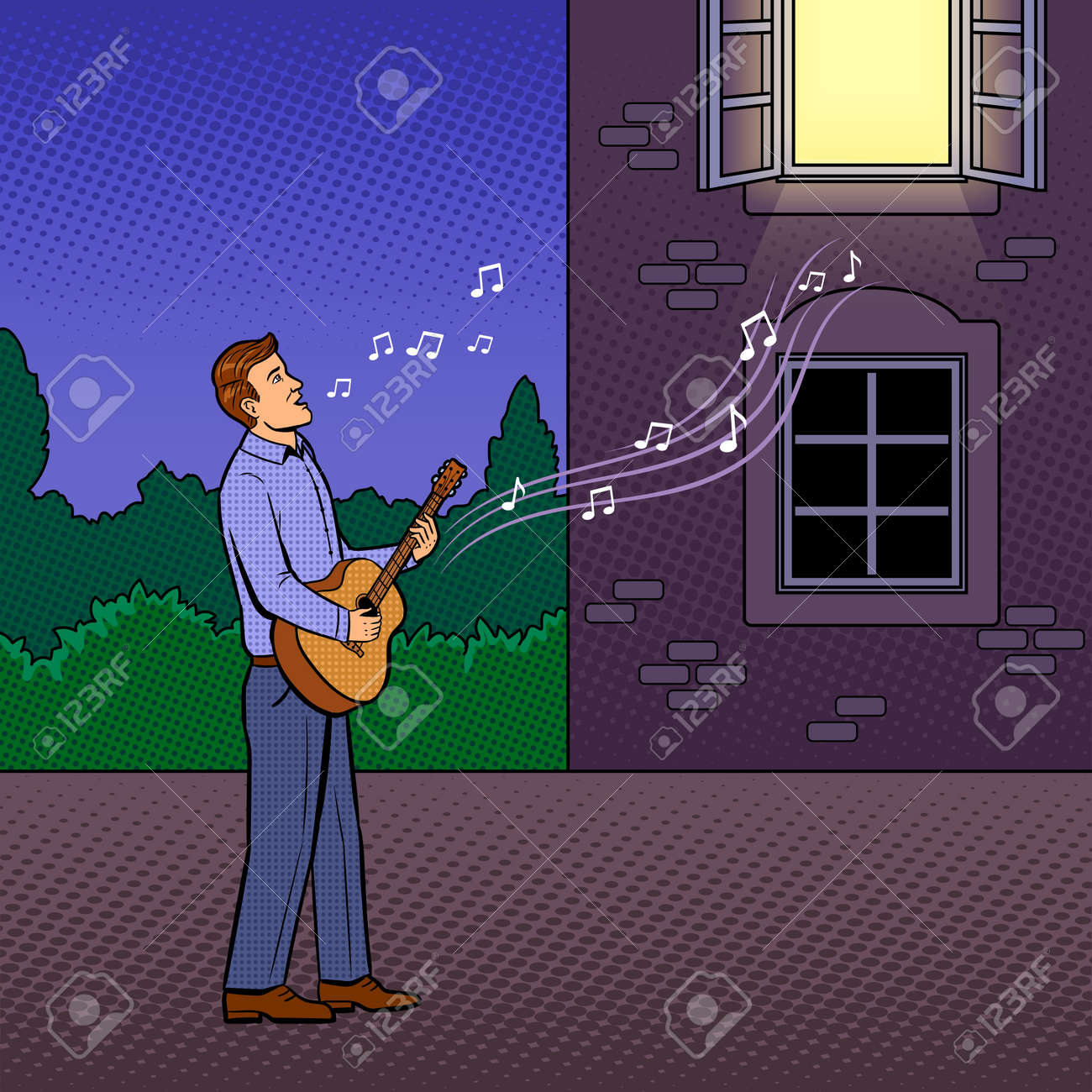 Homem Canta Serenata Pop Art Ilustração Em Vetor ...