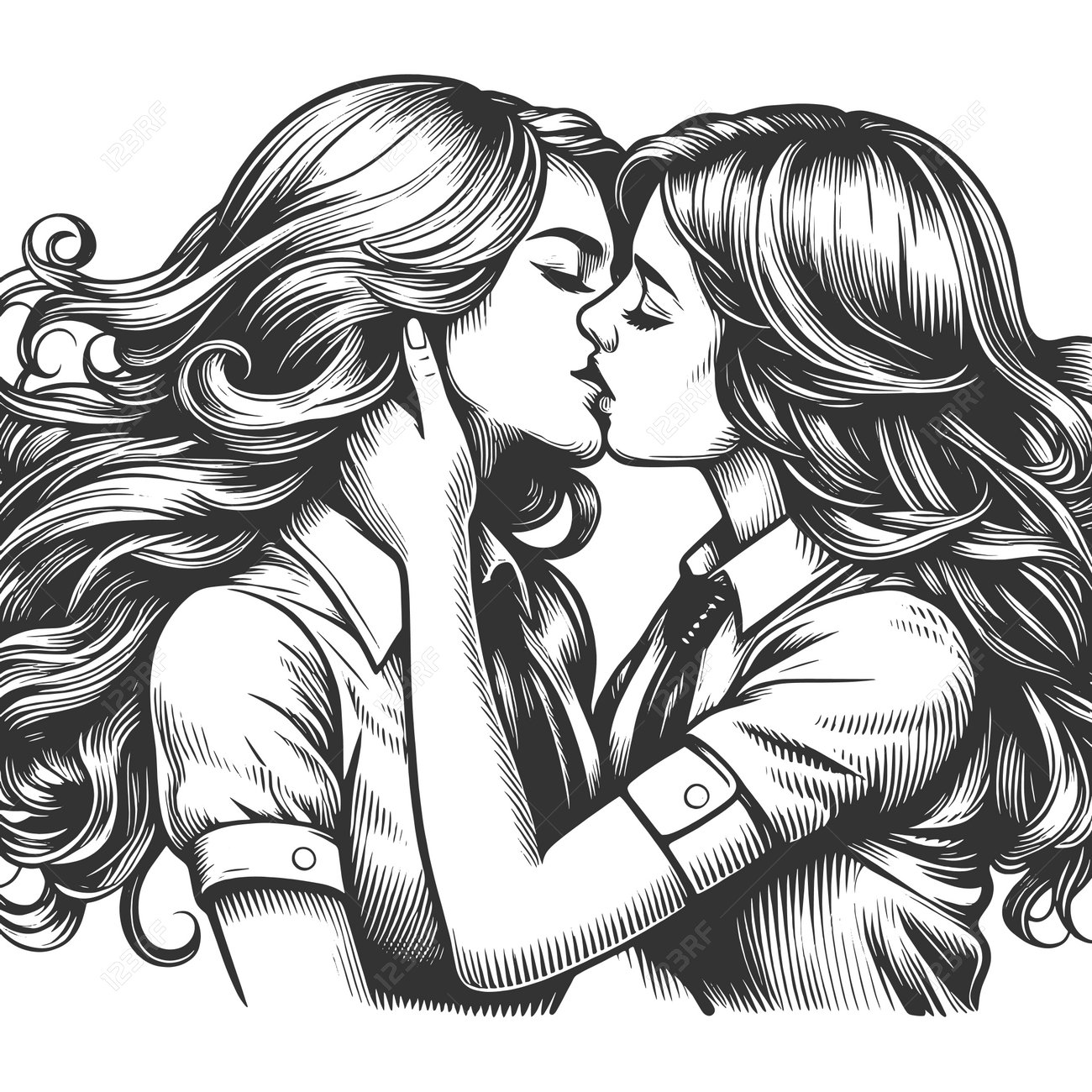Two Pin-up Women Kissing And Embracing Vector Royalty Free SVG, Cliparts,  Vectors, and Stock Illustration. Image 236276278., image size:1300x1300