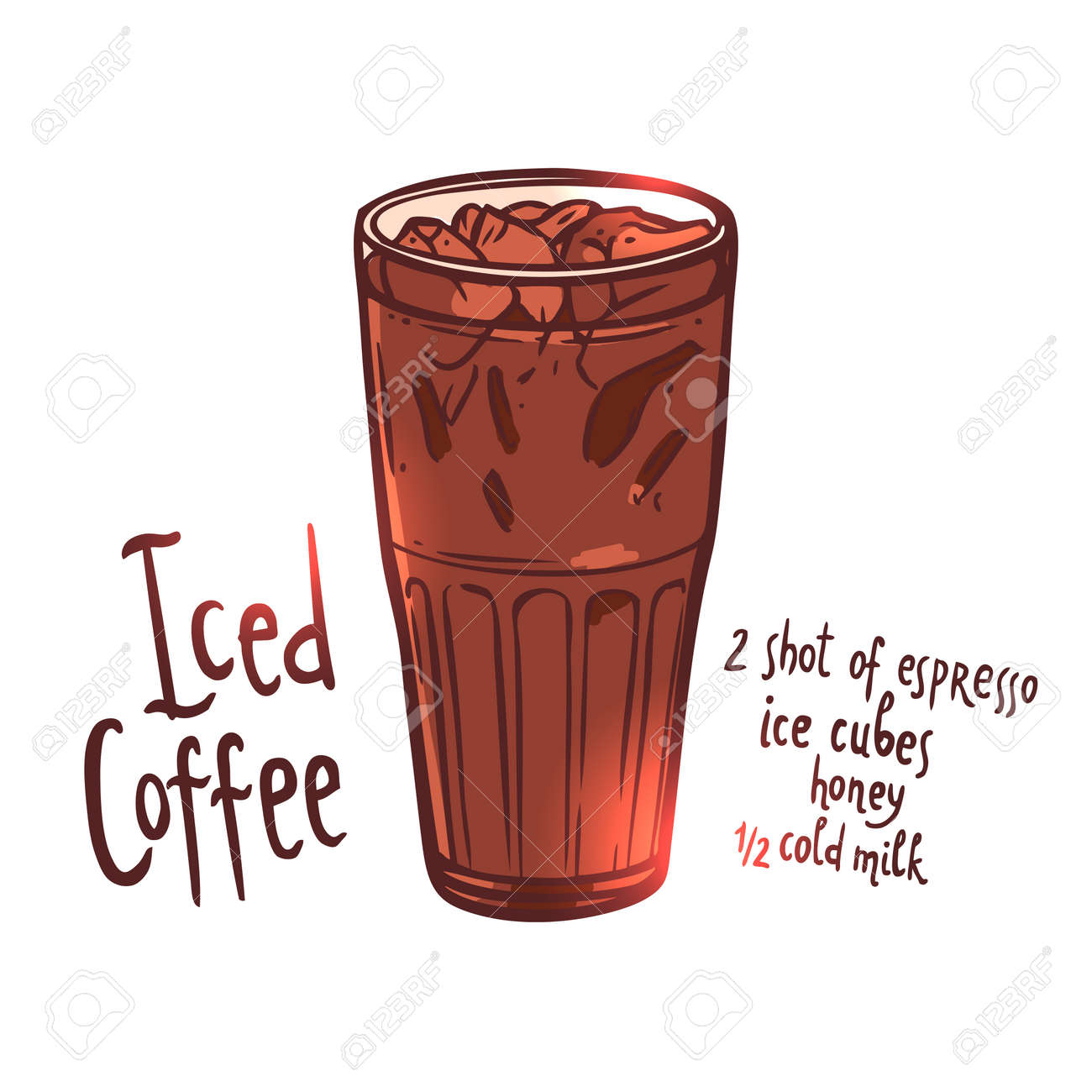 Cup Of Iced Coffee On White Background With Typography Hand Drawing Illustration Stock Vector Cup Of Iced Coffee On White Background With Typography Hand Drawing Illustration Stock Vector