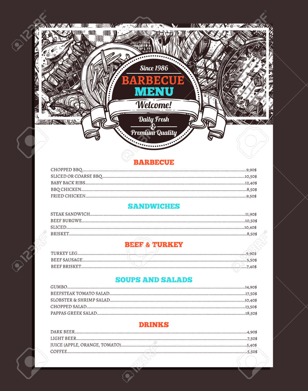 barbecue restaurant menu template design of bbq brochure on