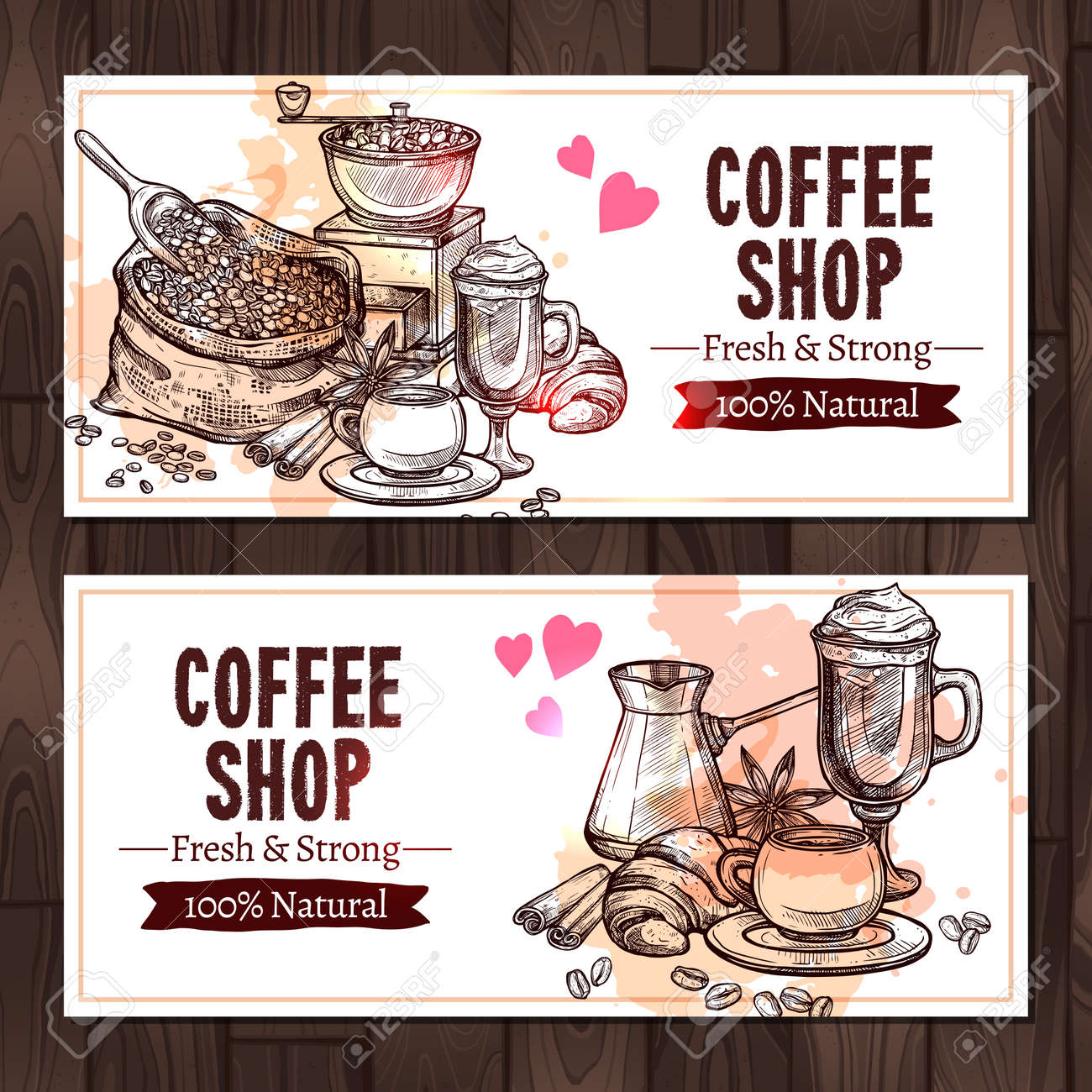 Poster Coffee Beans Cups Cinnamon