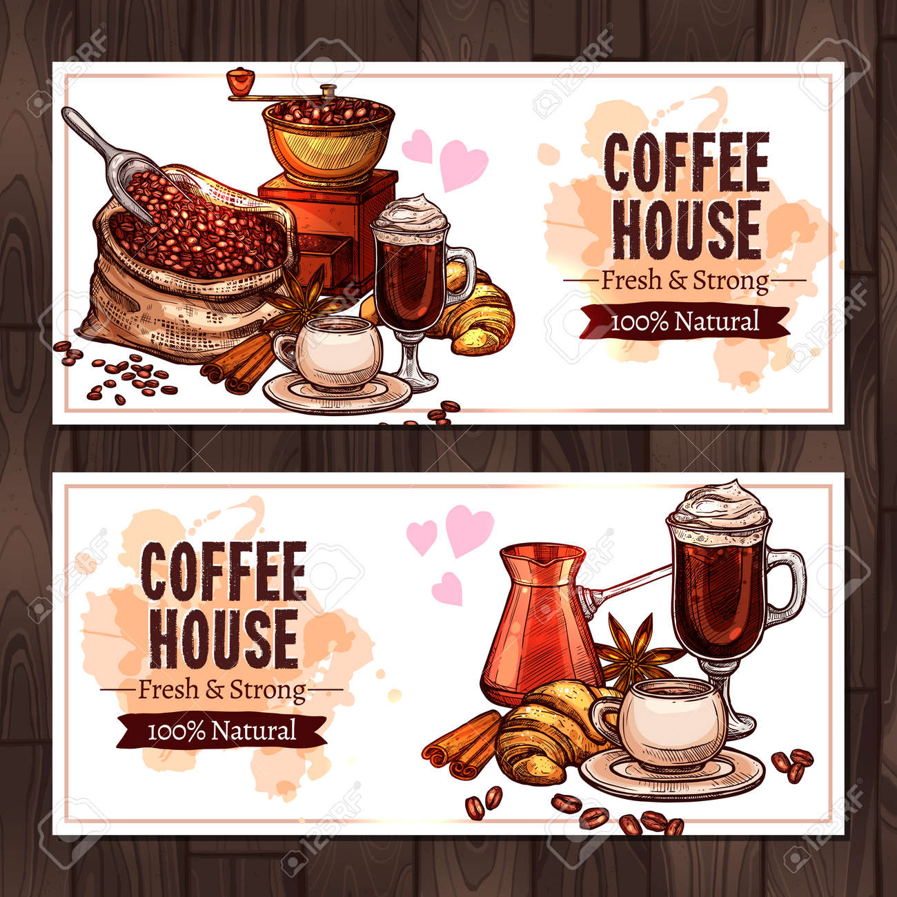 Poster Coffee Beans Cups Cinnamon