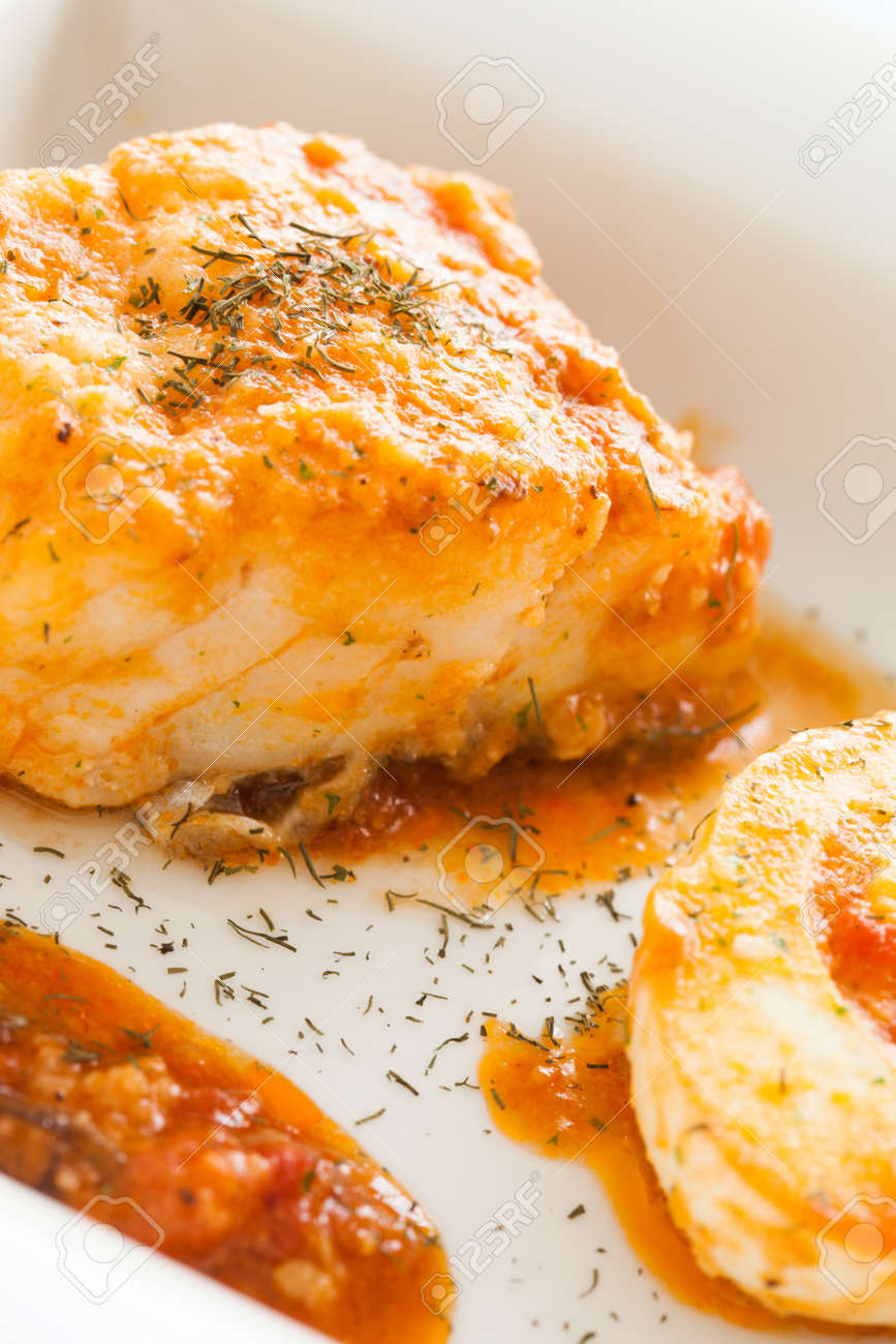 Homemade Cooked Codfish With Tomato Sauce And Boiled Eggs Stock Photo Picture And Royalty Free Image Image 21270745