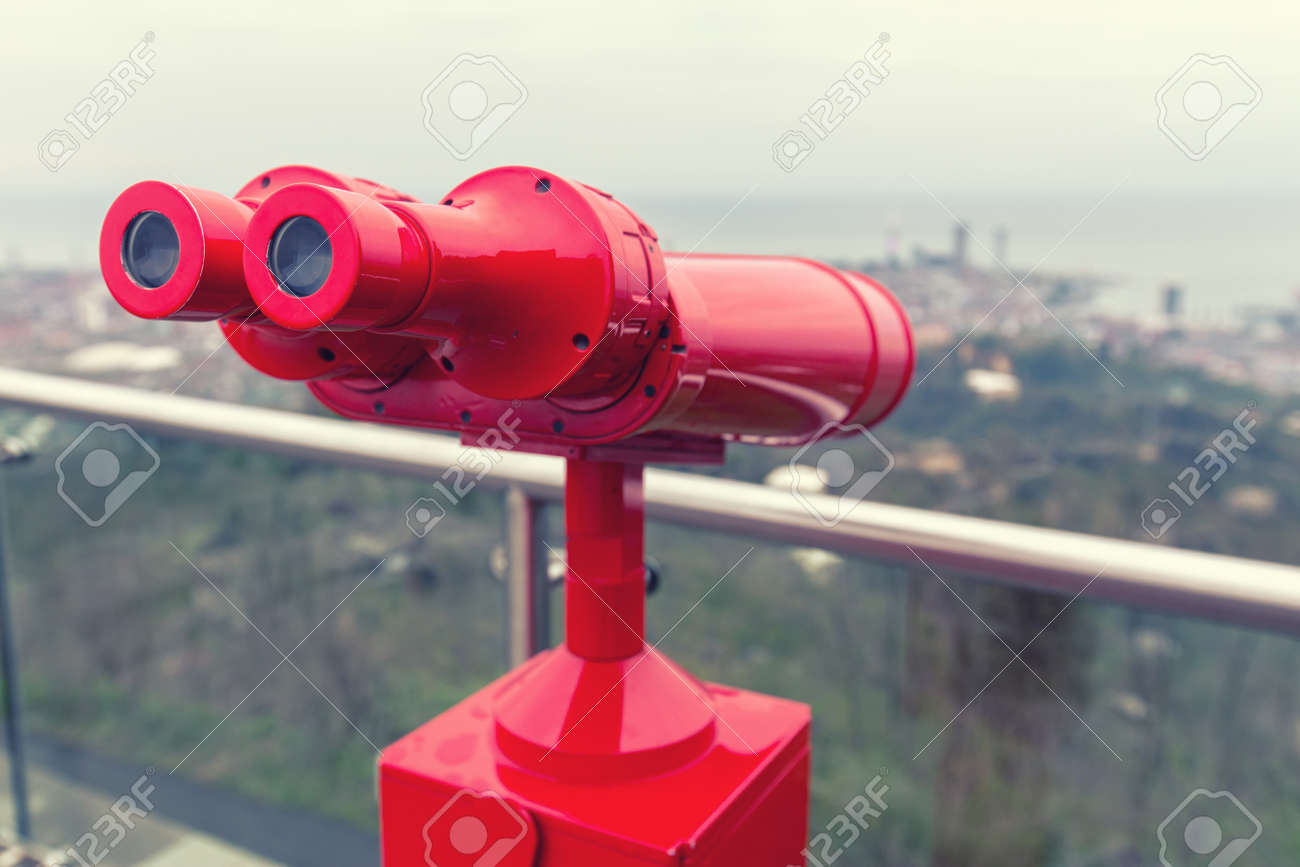 red binoculars