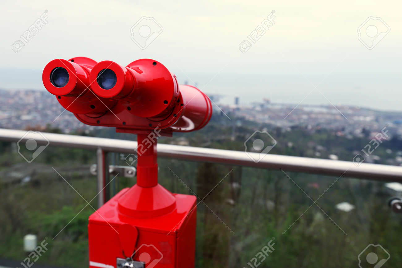 red binoculars