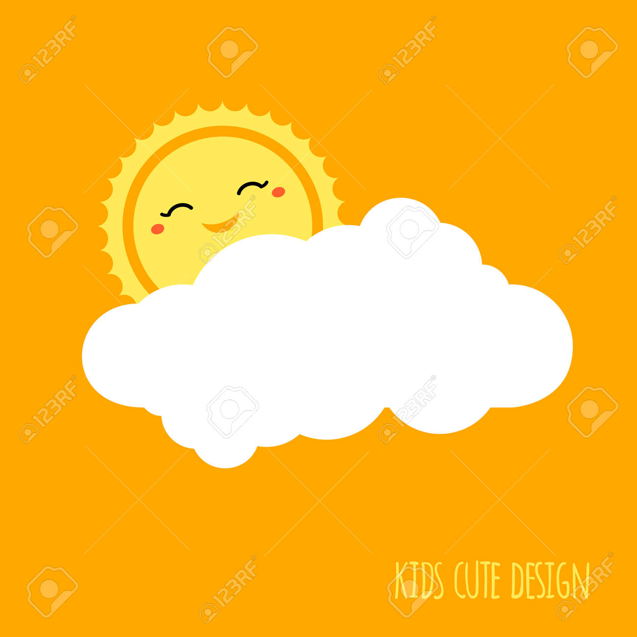 Cute kids background design. Weather forecast icon. Sun with smile and  cloud shape. Sunshine vector can be used for kids camping logo, kids menu,  kids party poster design, kids room sign, kids, image size:1300x1300