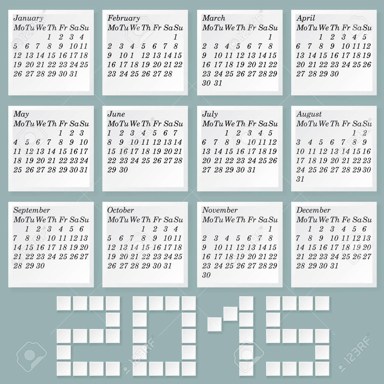 simple 2015 calendar months style notes with shadows week starts with monday without holidays