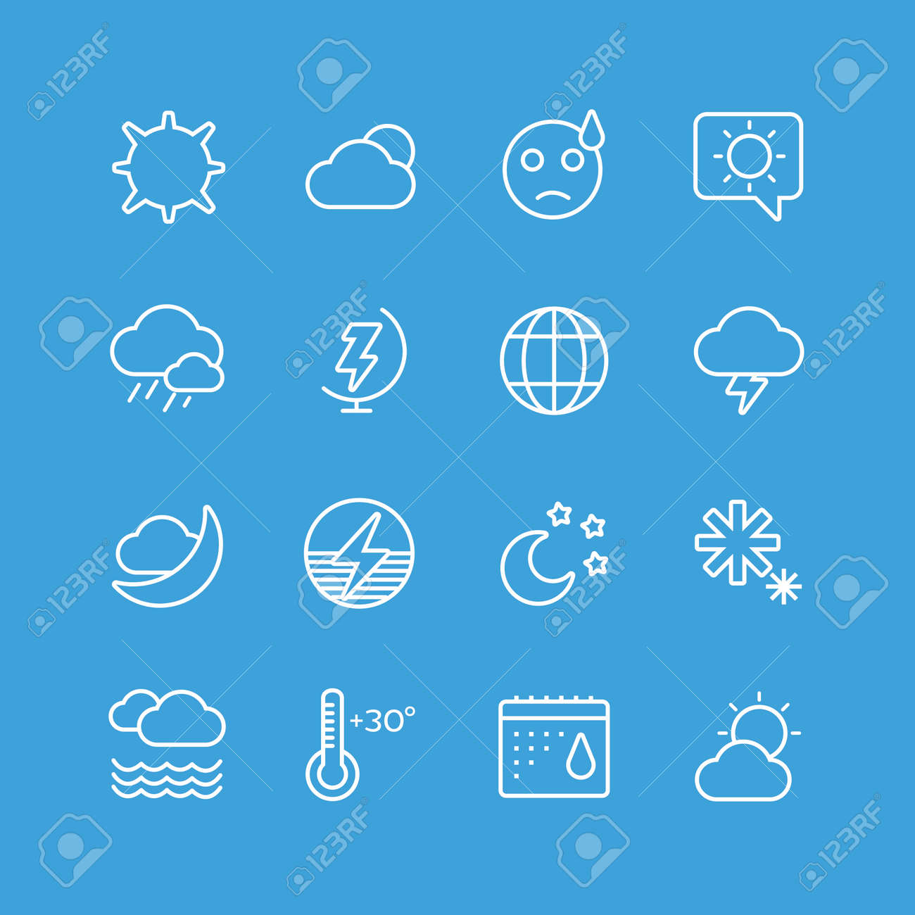 天気アイコン アウトラインを設定します 月 空 風 傘を風の雲 カレンダーのロゴと天気予報 スノーフレーク グローブ 天気アプリのボタン 天気 のアイコンを設定します 天気記号のベクトルのアイコン のイラスト素材 ベクタ Image