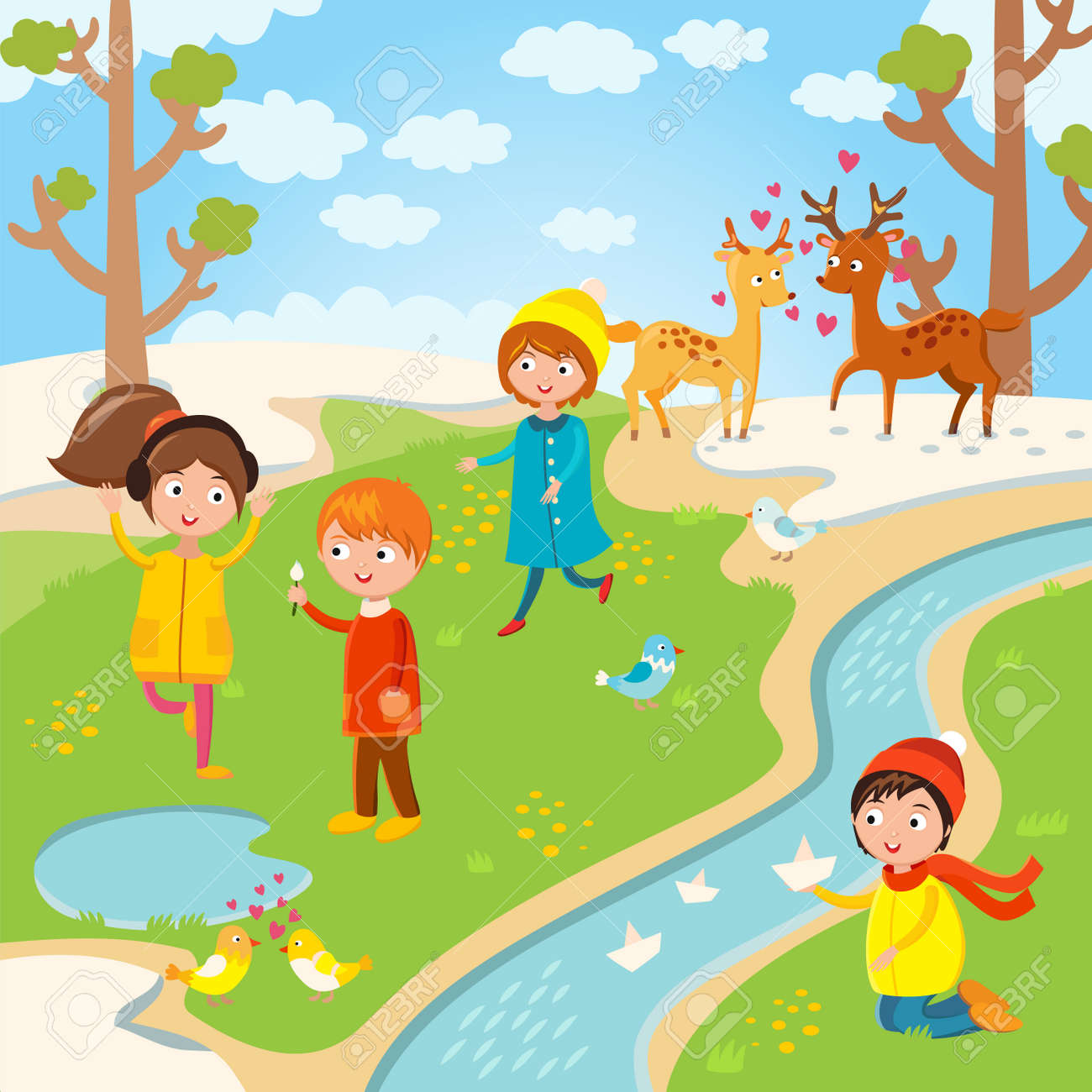 spring or summer kids playing outdoor nature holidays children kids play vector - Spring Images For Kids spring or summer kids playing outdoor nature holidays children kids play vector - Spring Images For Kids