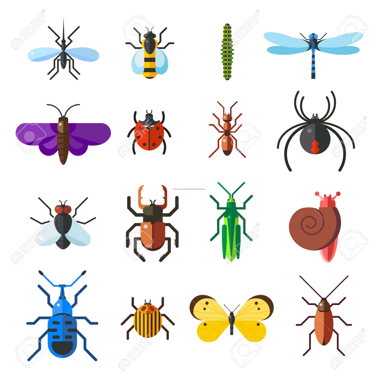 establecer plano icono del insecto aislado en el fondo blanco