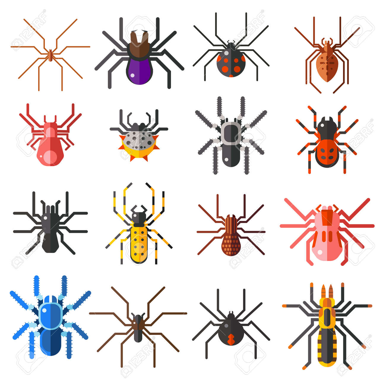 flat spiders cartoon scary symbols and spiders insect flat design