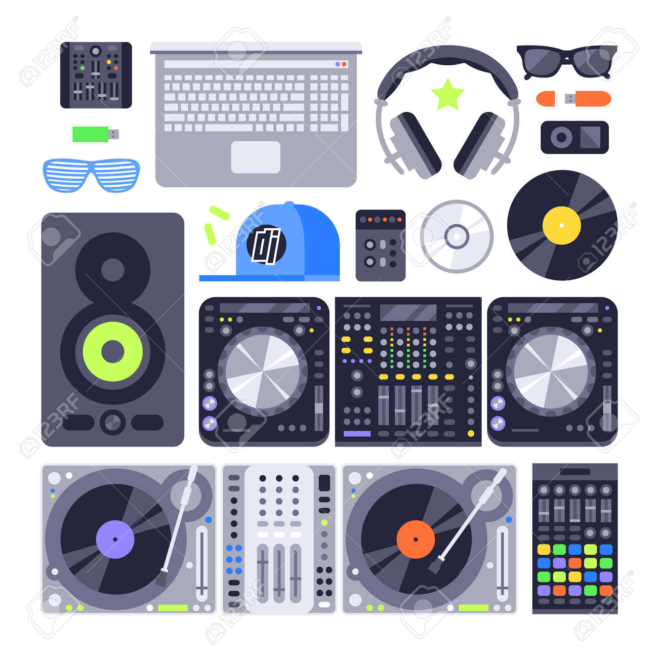 音楽の Dj 機器と Dj の音楽ミキサー機器を設定します 技術党ナイトクラブ Dj 音楽機器 ターン テーブル ボリューム ディスク コントロールを混合ナイトクラブ ベクトルは 様々 な様式化された Dj の音楽機器のアイコンを設定します のイラスト素材 ベクタ 音楽の Dj 機器と Dj の音楽ミキサー機器を設定します 技術党ナイトクラブ Dj 音楽機器 ターン テーブル ボリューム ディスク コントロールを混合ナイトクラブ ベクトルは 様々 な様式化された Dj の音楽機器のアイコンを設定します のイラスト素材 ベクタ