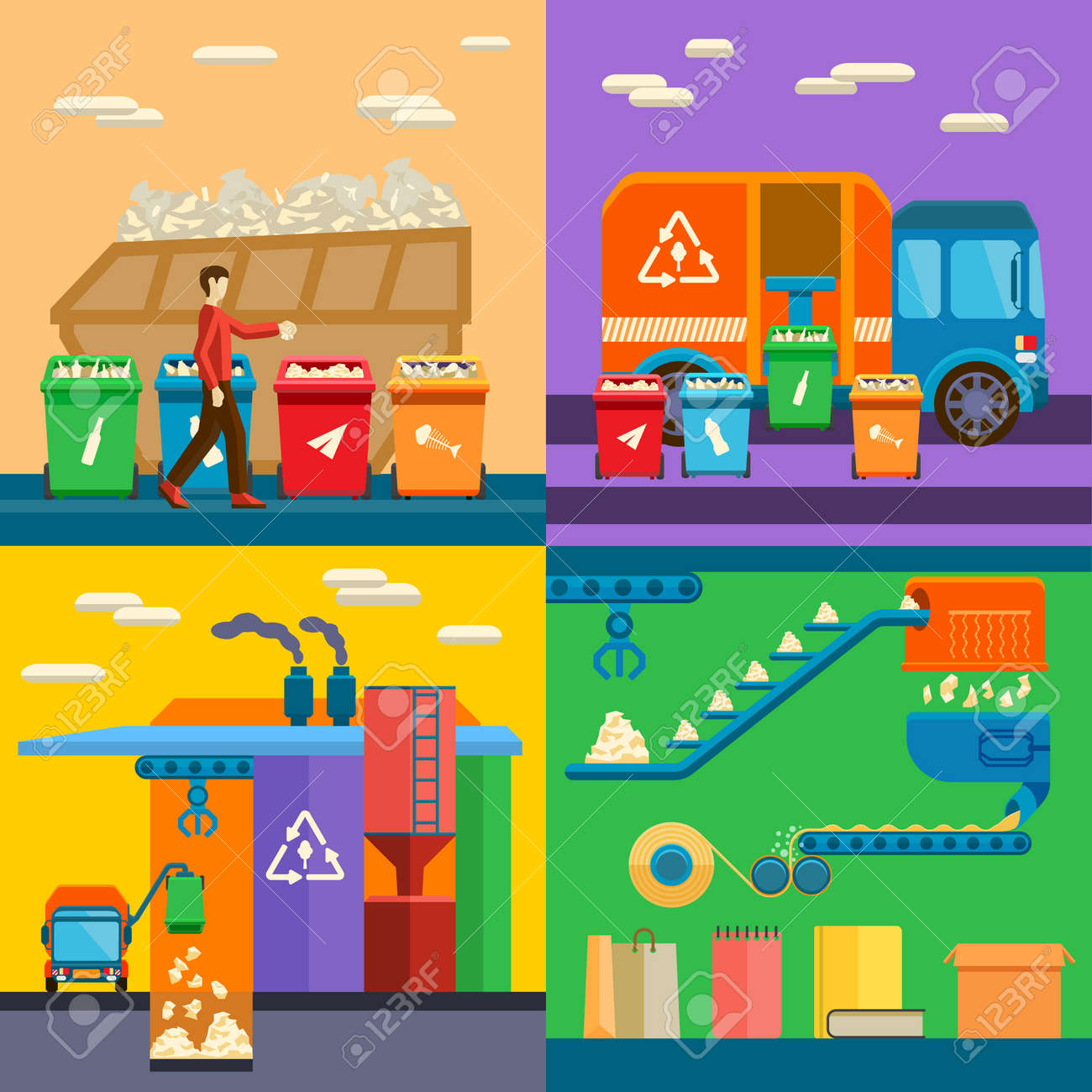 分別ゴミ環境フラット スタイルのベクトル図をリサイクルします ごみリサイクル環境汚染廃棄物分類と生態はゴミ分別します 廃棄物分別概念をリサイクルします のイラスト素材 ベクタ Image