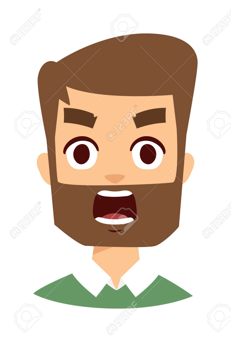肖像画の正常な男性の怒った顔の角を生やしてします 青年は怒った顔悲鳴と漫画の怒った顔文字 怒った顔ベクトル文字と怒った顔狂アダルト激怒男性感情 の イラスト素材 ベクタ Image