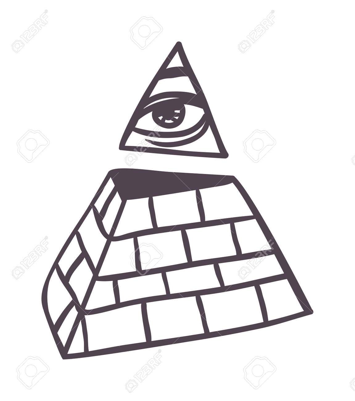 エジプト ピラミッド ベクトル図のピラミッドすべての見る目は白い背景のシルエット上に分離 デルタ三角形で盲導犬 ピラミッドとフリー メイソンのアイコン 新しい世界秩序のエンブレム のイラスト素材 ベクタ Image