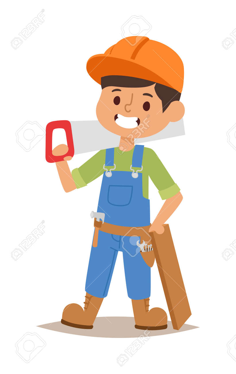 ビルダー子供大工ビルダー ツールを使用します ベクトル文字ビルダー子供 かわいい子建設 ほとんど人の作業機器 楽しい若い専門職 のイラスト素材 ベクタ Image