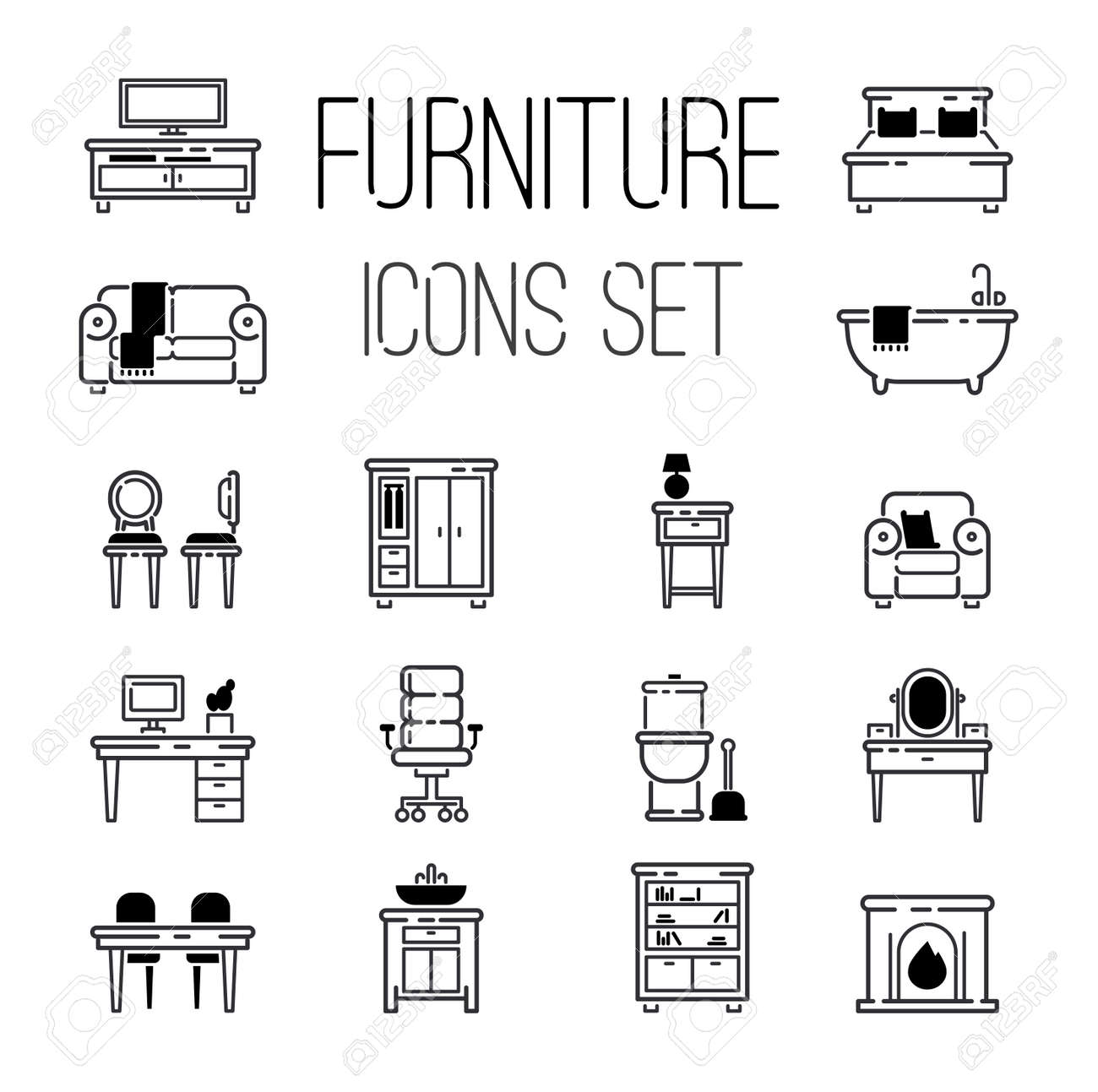 Furniture and home decor icon set vector illustration. Indoor..