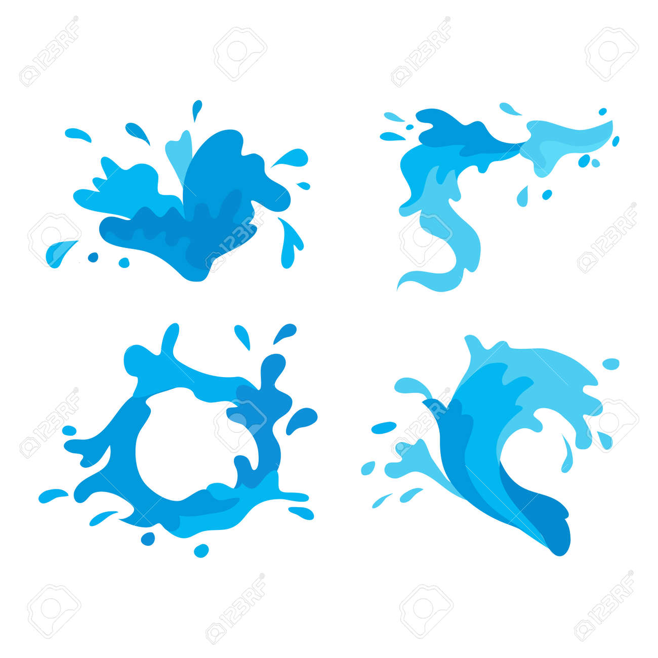Leau éclabousse Collection Vector Set Verser Goutte Spa Symbole Dessin Animé éclaboussures Deau Mouvement Vecteur éclaboussures Bleu Transparent