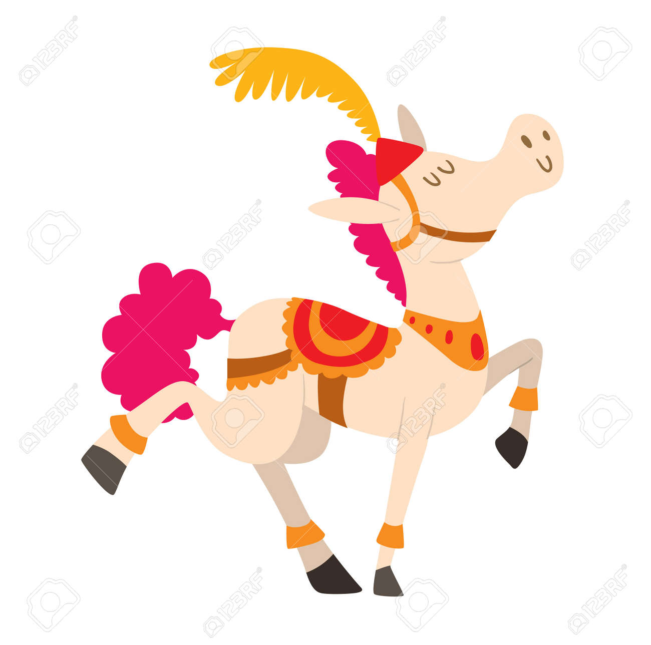 白い背景の文字の漫画馬 馬を漫画します かわいい漫画馬ファーム動物幸せたてがみ馬キャラクター デザイン かわいい漫画馬乗馬 哺乳動物 サラブレッド のイラスト素材 ベクタ Image