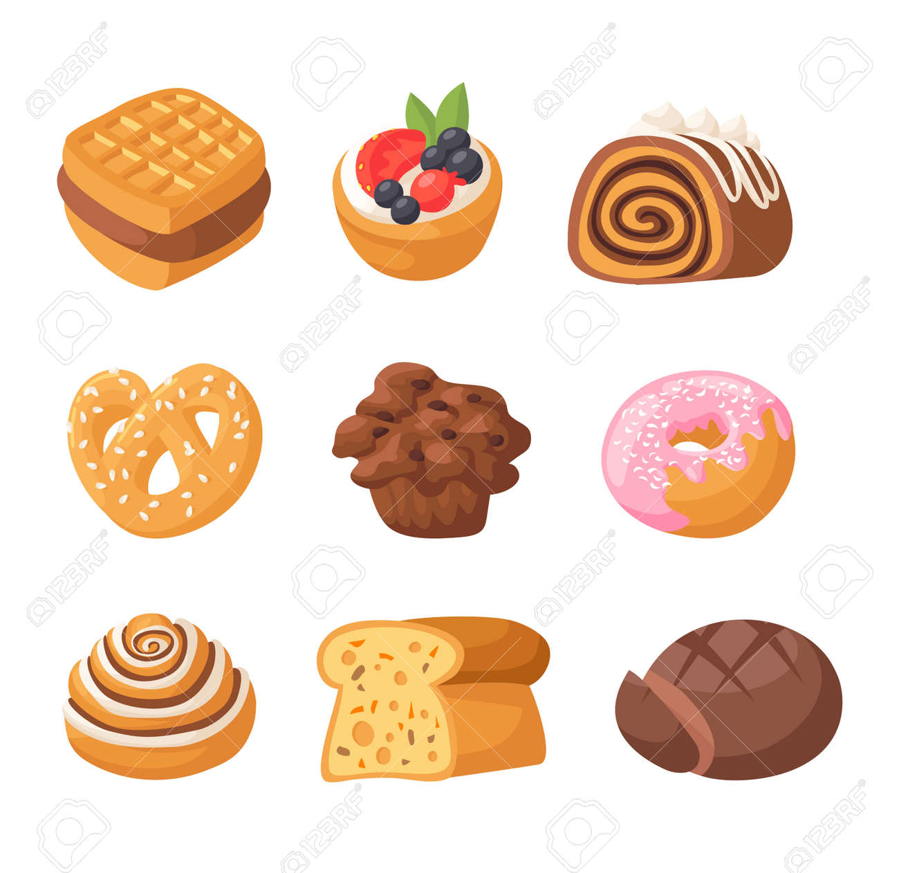 クッキーはケーキおいしい分離のおいしいおやつです チョコレート自家製パイ生地ビスケット白い背景に分離されました ベクトルは 伝統的なグルメ デザート ベーカリー食品を設定します のイラスト素材 ベクタ Image