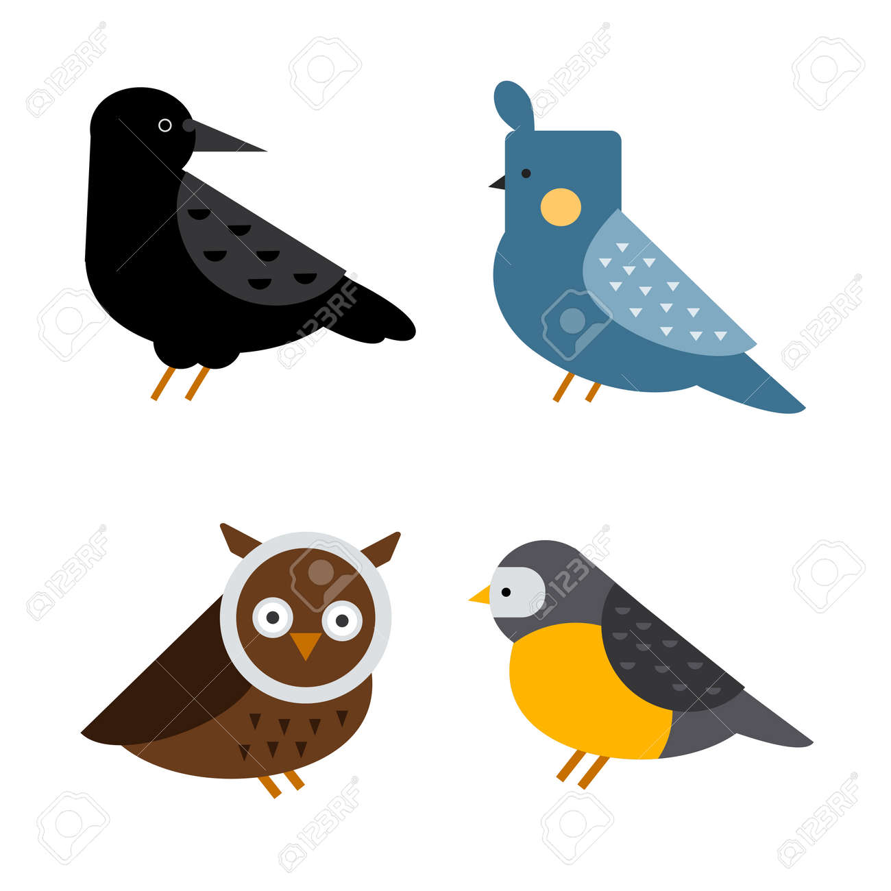 鳥のベクトルのセット カラフルな野生動物の自然のコレクション 漫画の翼飛行動物かわいい図面シルエット 野生のハエ色鳥キャラ イラスト のイラスト素材 ベクタ Image