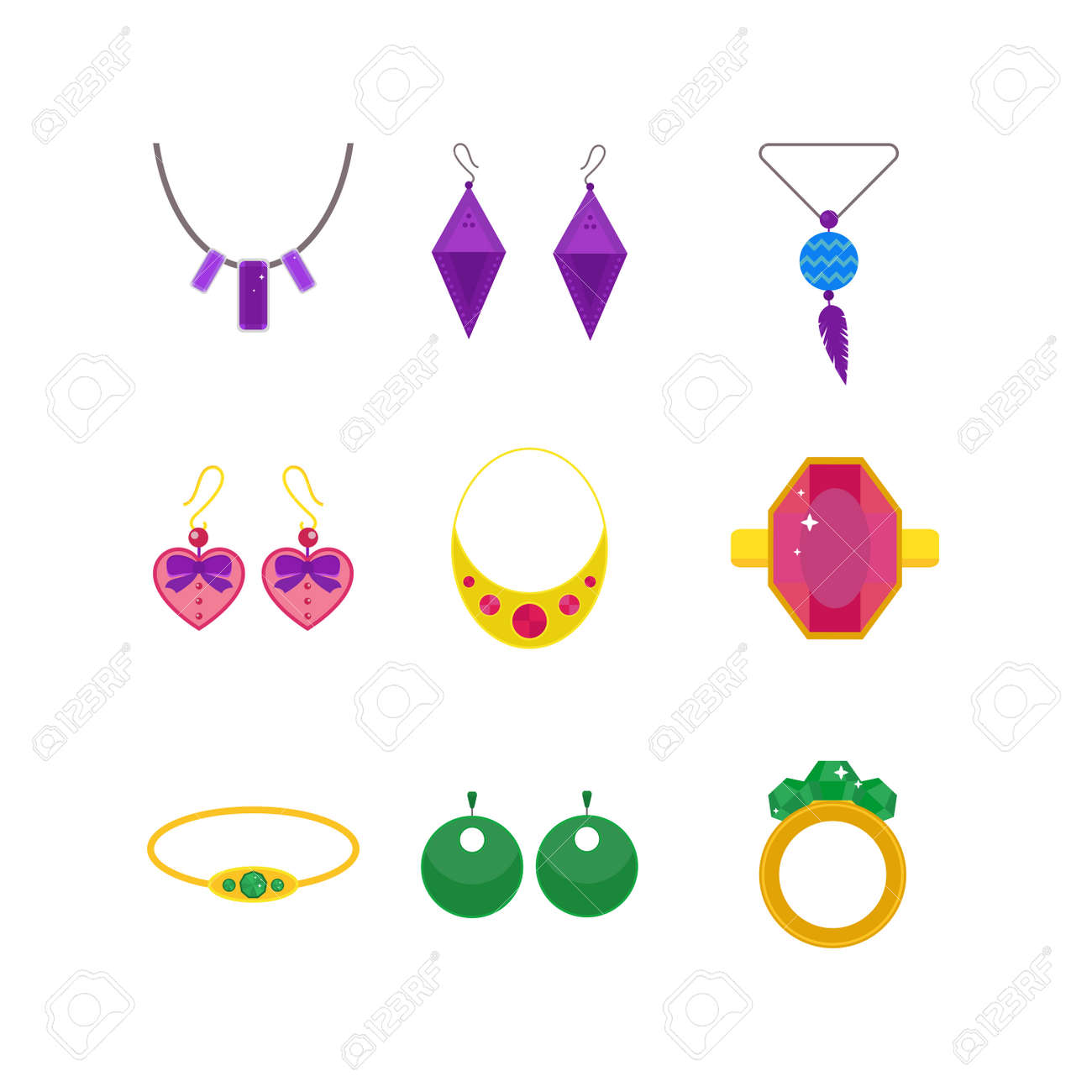 set of cartoon jewelry accessories vector royalty free cliparts