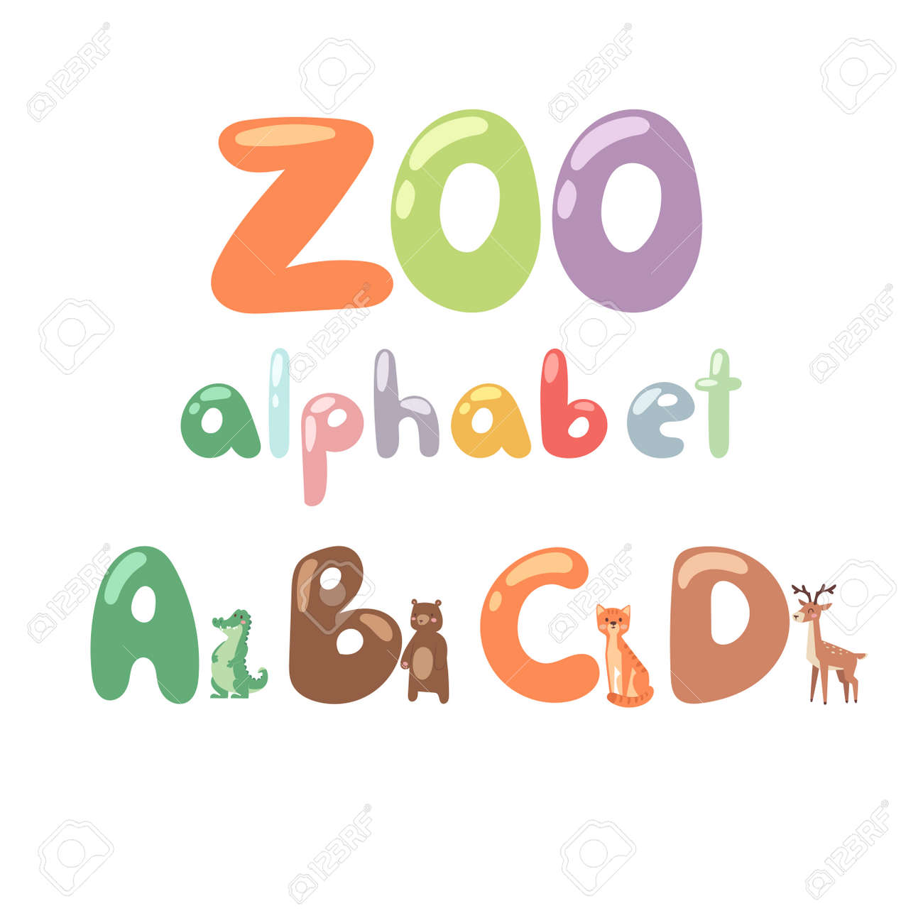 Cute Zoo Alphabet With Cartoon Animals Isolated And Funny Letters Cute Zoo Alphabet With Cartoon Animals Isolated And Funny Letters