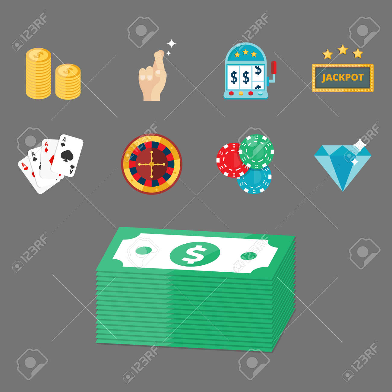 ブラック ジャック カードお金受賞ルーレット ジョーカー ベクトル図のカジノのゲームのポーカーのギャンブラーのシンボル。のイラスト素材・ベクター  Image 76974944