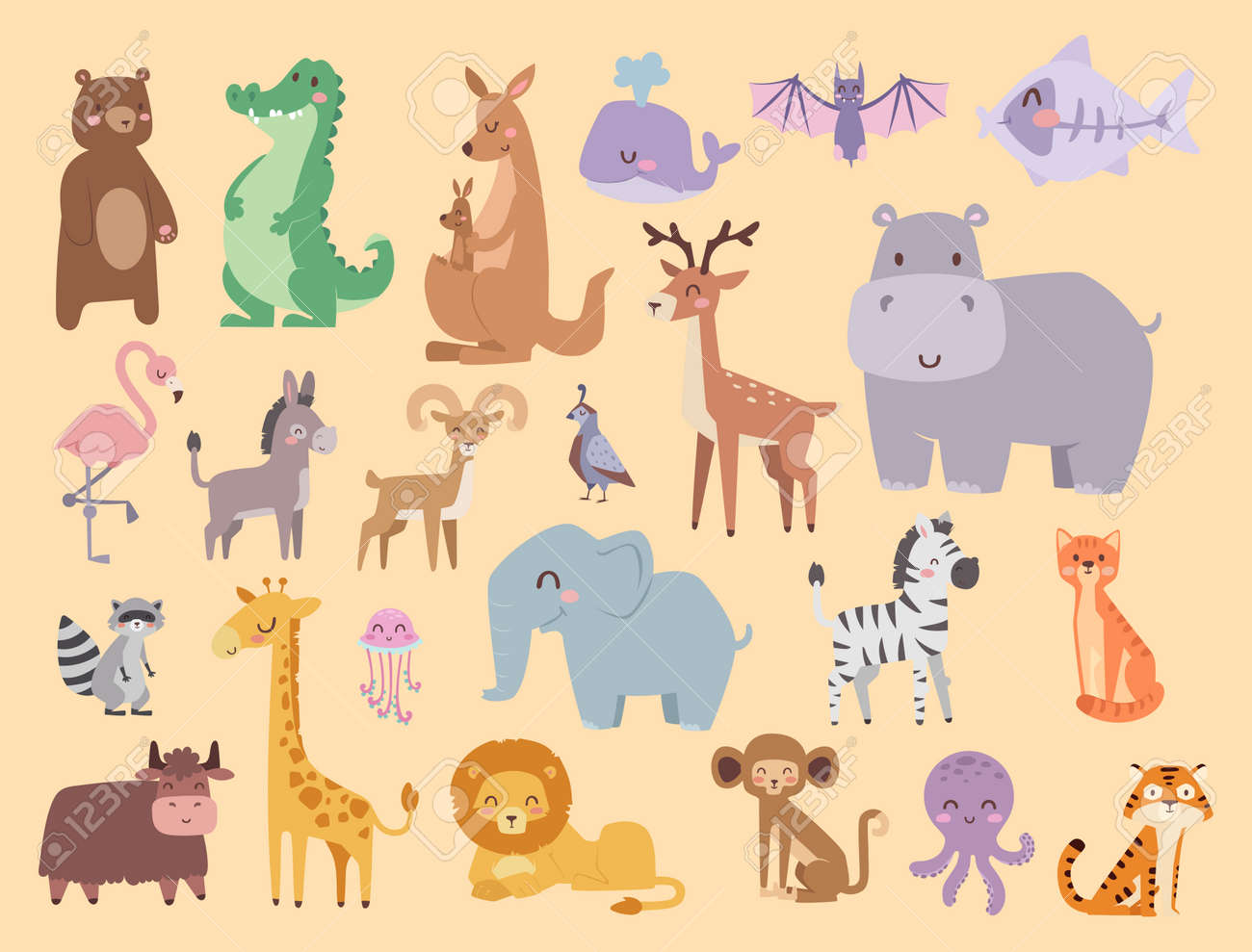 Leuke Dieren In De Dierentuin Cartoon Dieren Geïsoleerd Grappige ..., حجم الصورة 1300x989