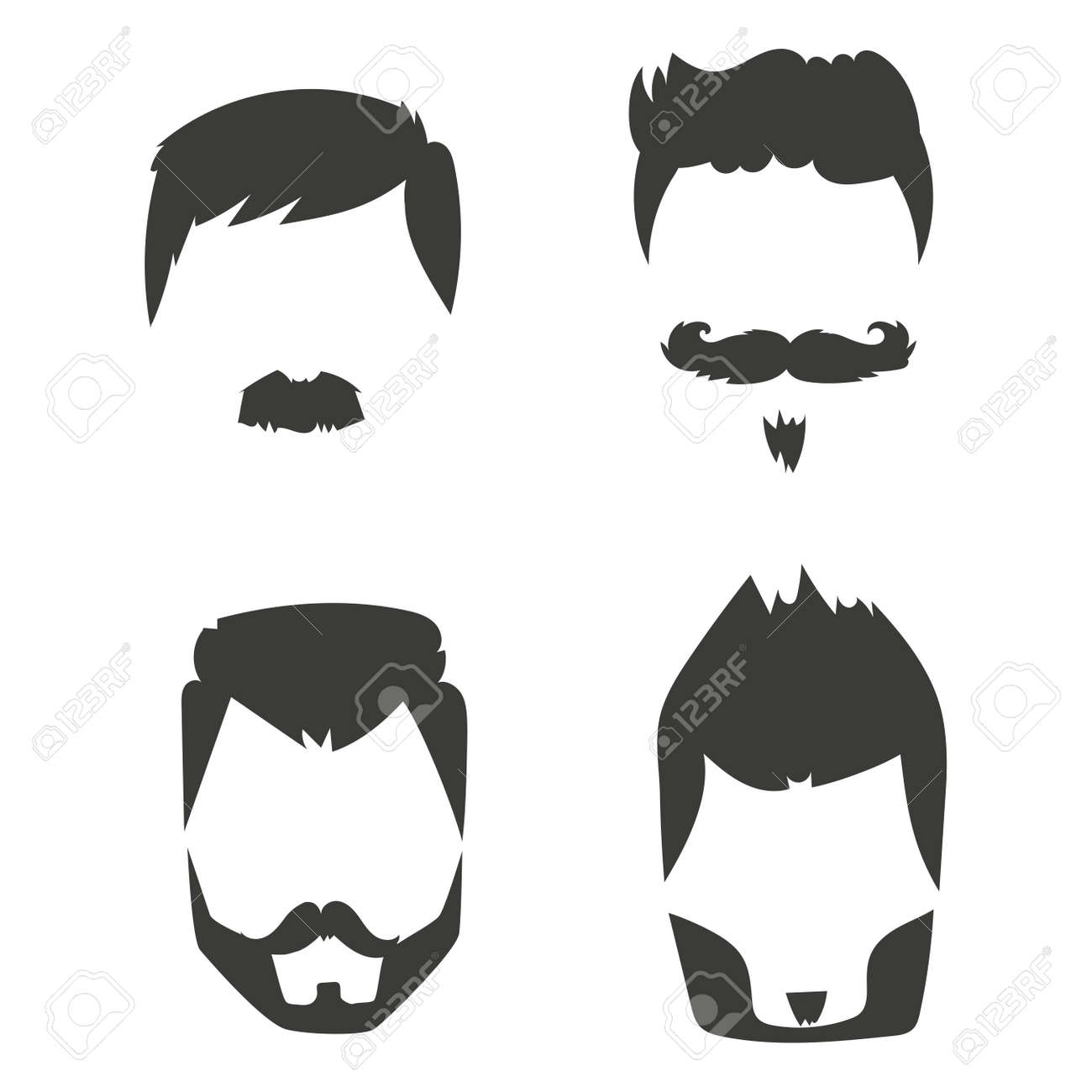Set Of Hipster Retro Hair Style Mustache Vintage Old Shave Male