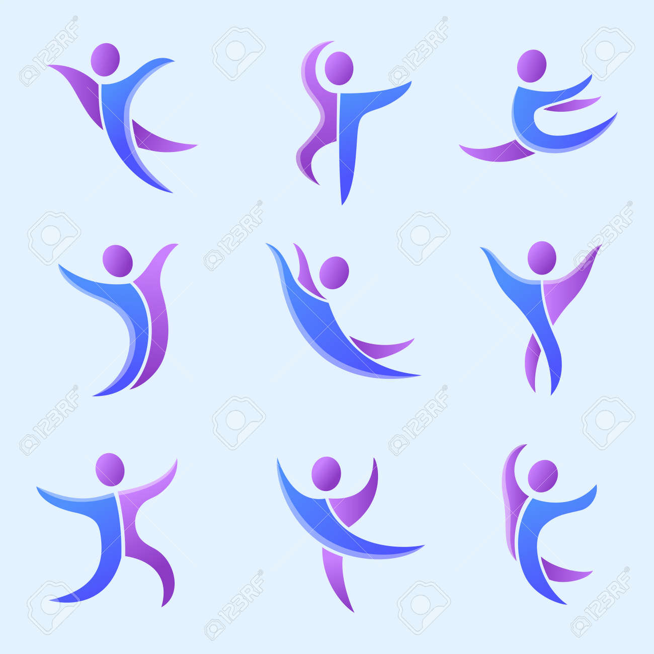 抽象的な人のアイコンとパフォーマンス文字ロゴ人物ポーズ ベクトル イラストのシルエット チーム現代の創造的パートナーシップ友情接続識別成功者 の イラスト素材 ベクタ Image