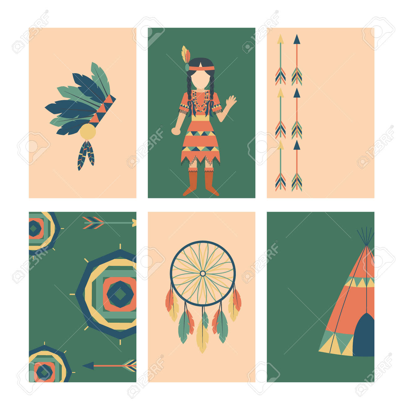インディアン アイコン寺飾りカード ベクトル イラストです のイラスト素材 ベクタ Image