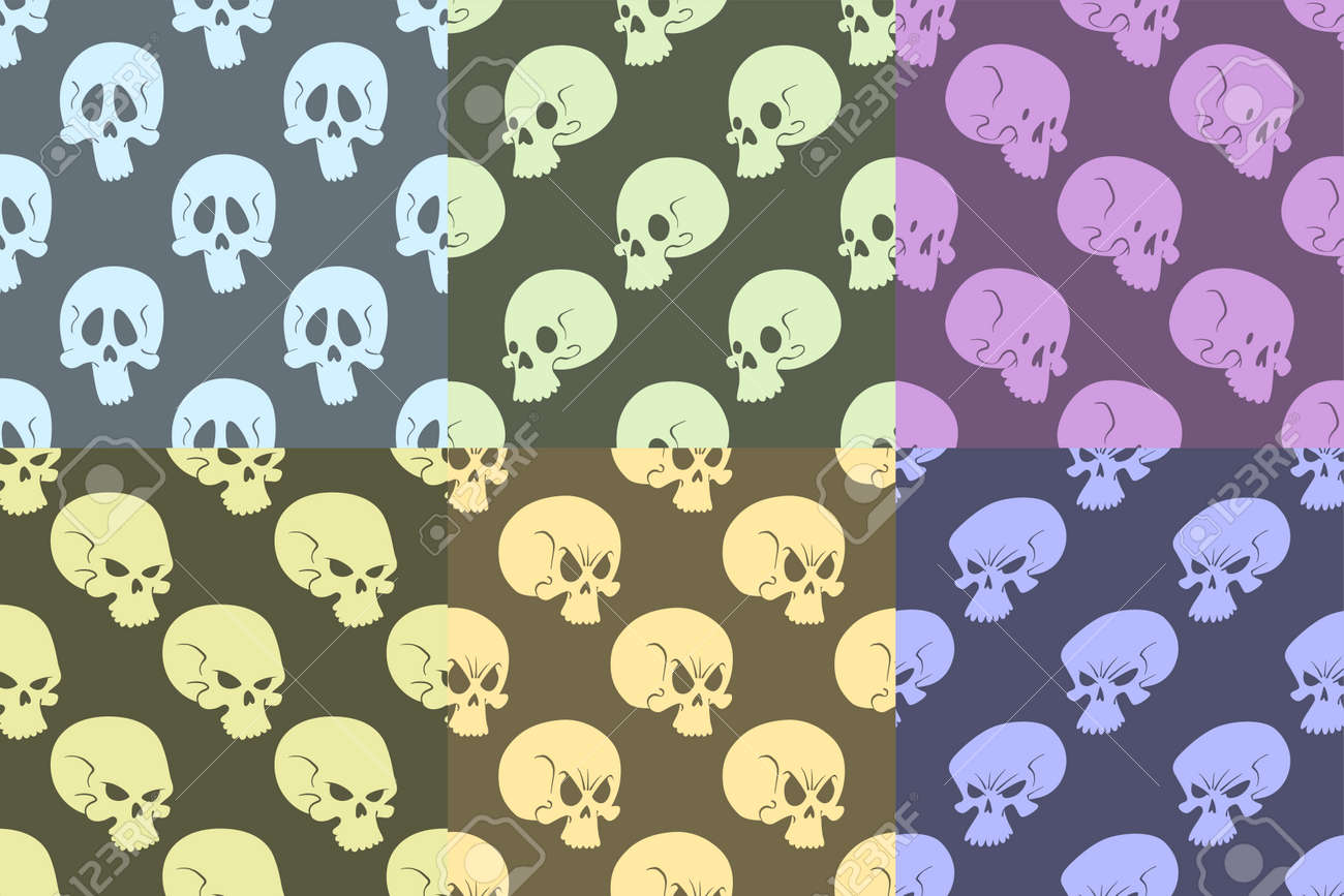 骸骨の骨人間の顔 ハロウィーン ホラーは怖いベクトル図のシームレスなパターン背景を恐れています のイラスト素材 ベクタ Image
