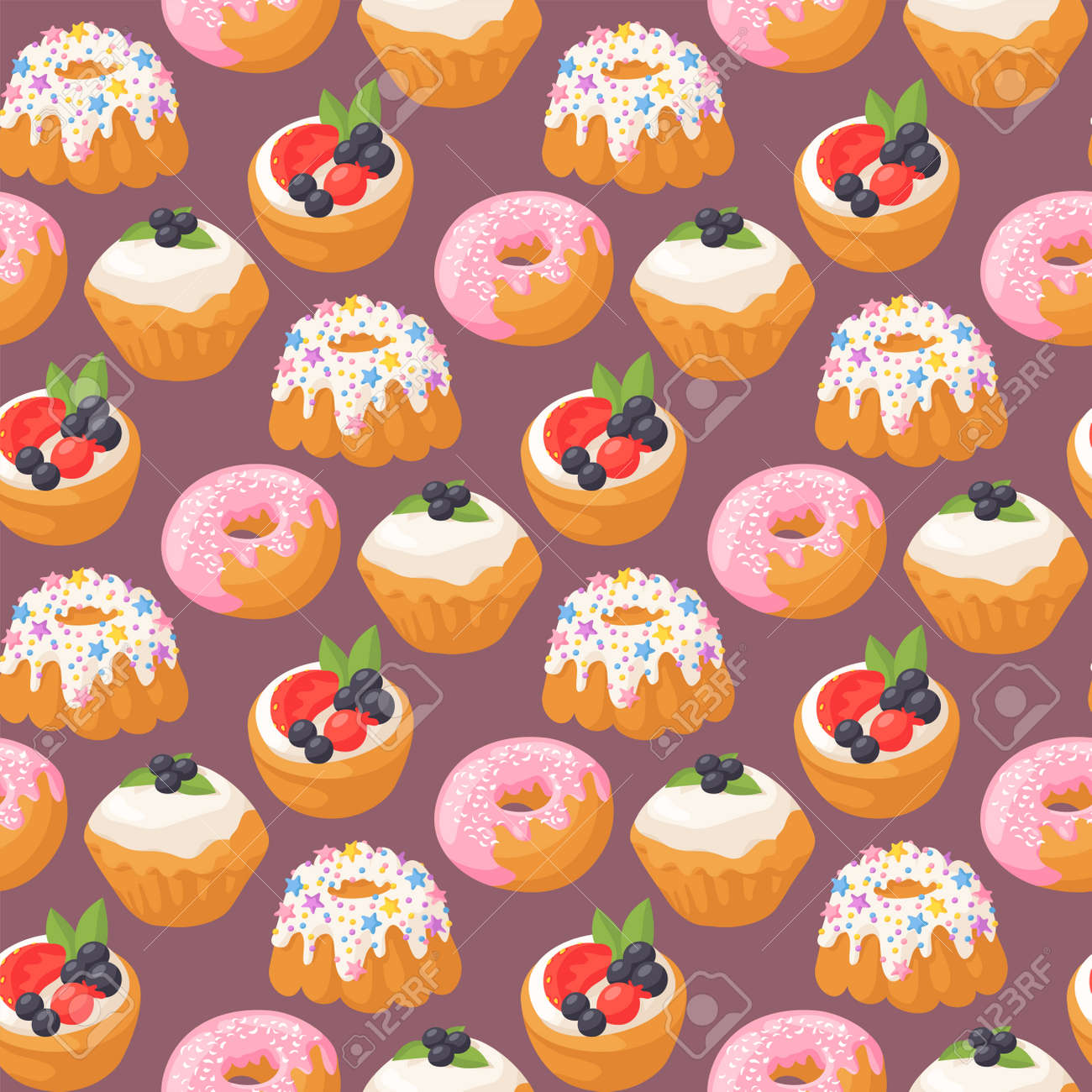 Cookie Gateaux Savoureux Snack Delicieux Chocolat Maison Patisserie Biscuit Dessert Sucre Boulangerie Alimentaire Sans Soudure De Fond Illustration Vectorielle Clip Art Libres De Droits Vecteurs Et Illustration Image