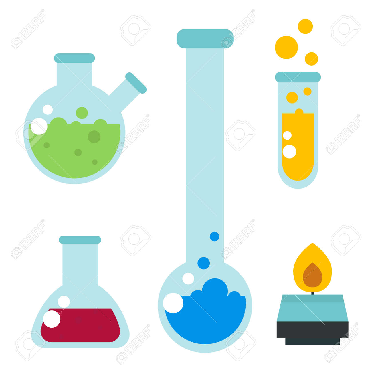 化学実験室のフラスコ ガラス チューブ液体バイオ分析や医療科学機器化学ラボ実験ベクトル イラスト のイラスト素材 ベクタ Image