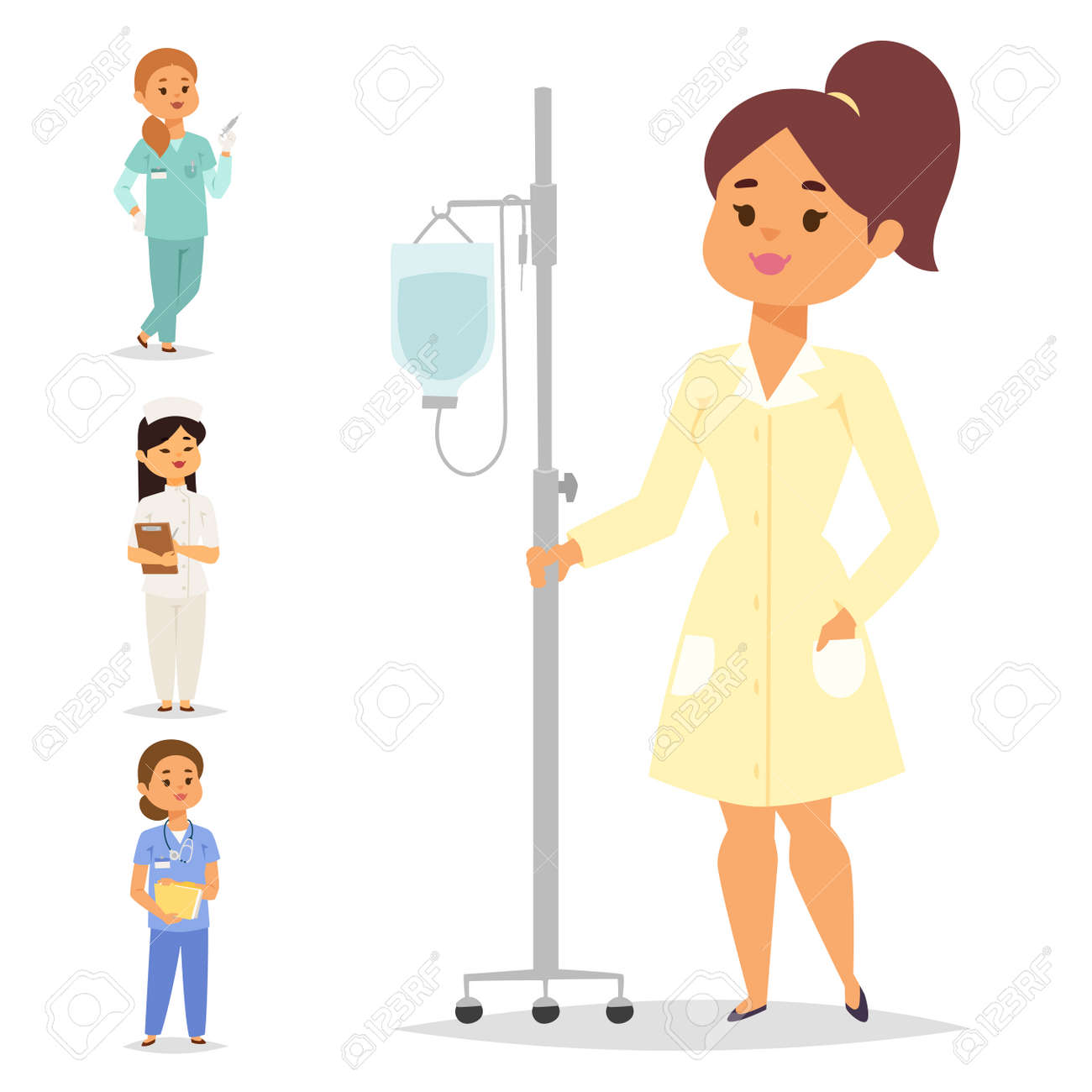 Médico Enfermeira Personagem Vector Médica Mulher Pessoal Design Plano  Hospital Equipe Pessoas Doutorado Ilustração Estilo Plano Diferente Médico  Personagem. Trabalhador Humano Médico Profissional Dos Desenhos Animados.  Ilustraciones svg, vectoriales