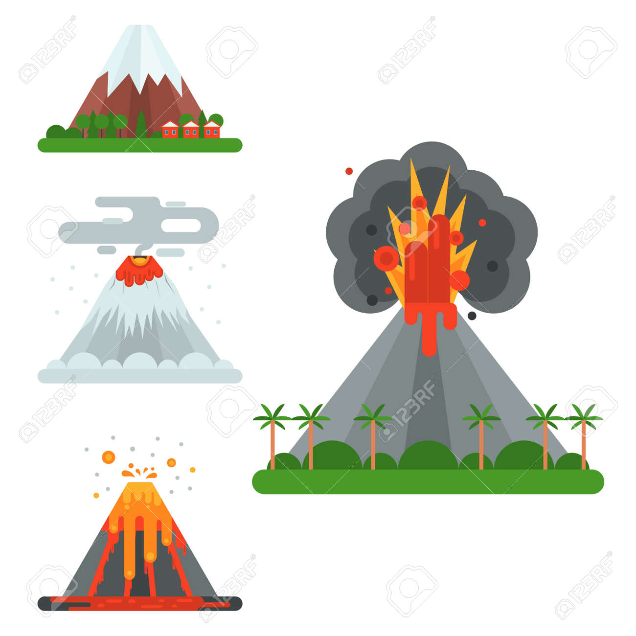 Volcano Magma Vector Blowing Up With Smoke Crater Illustration. Royalty  Free SVG, Cliparts, Vectors, and Stock Illustration. Image 96294283., image size:1300x1300