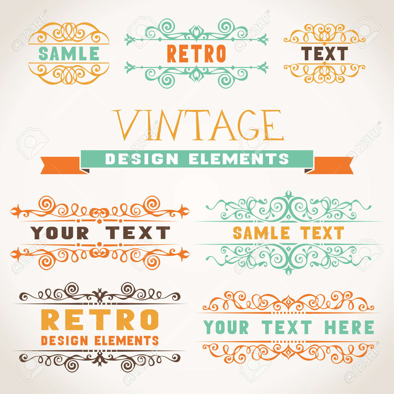 色とビンテージ飾り盛んの招待状やお祝いの言葉のための要素であります のイラスト素材 ベクタ Image