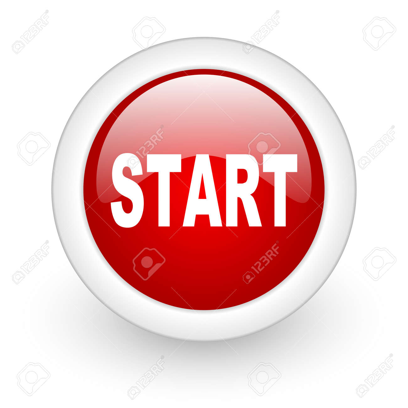Start Red Circle Glossy Web Icon On White Background Stock Photo