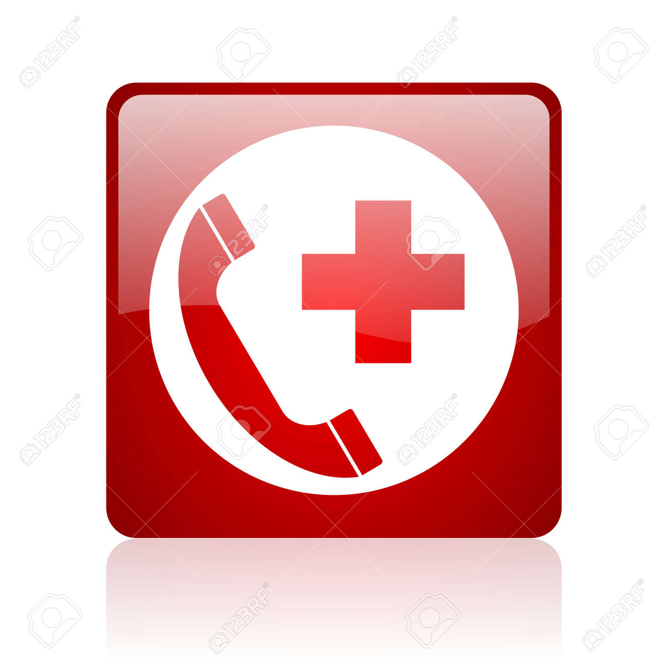 emergency call red square web glossy icon emergency call