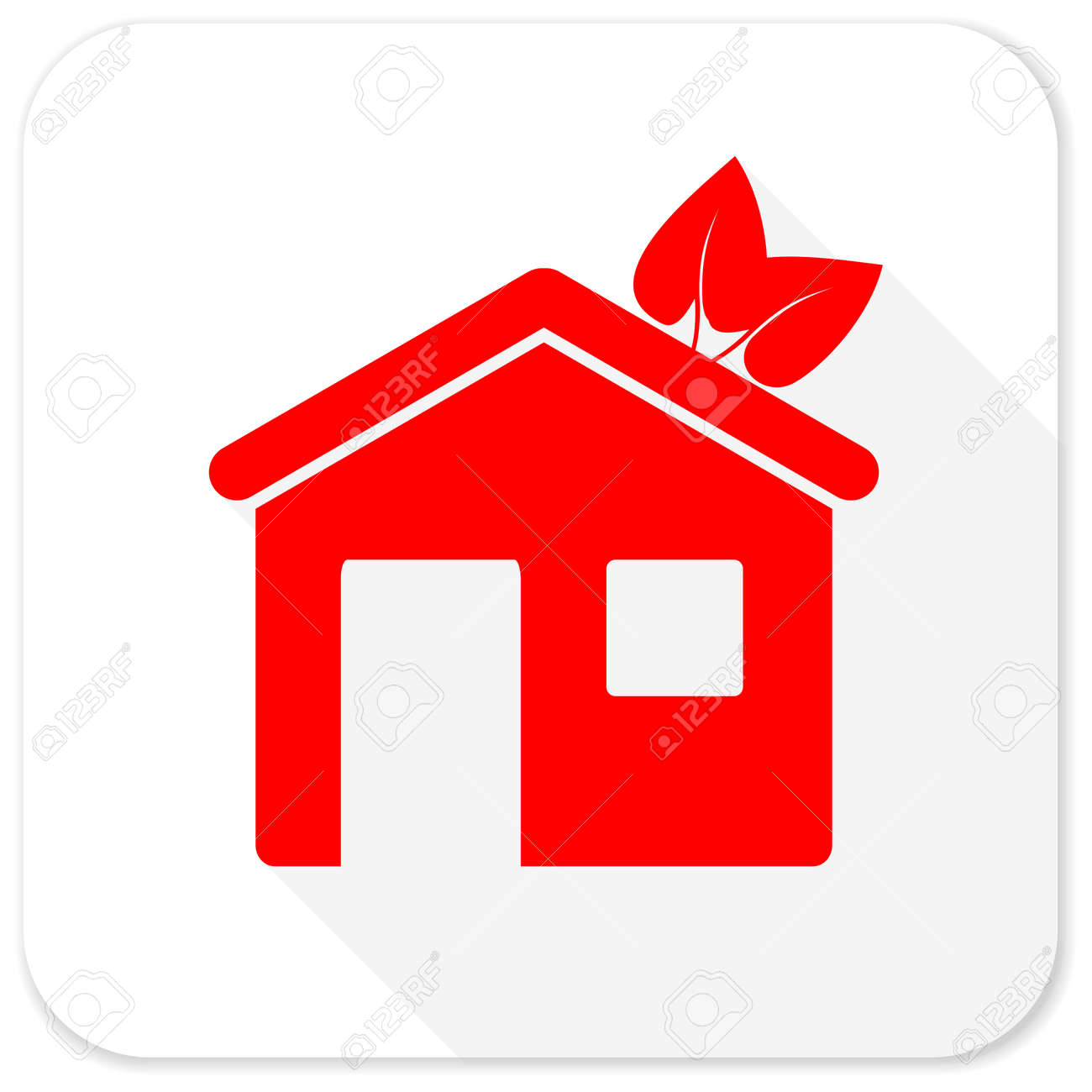 House Red Flat Icon With Long Shadow On White Background Stock