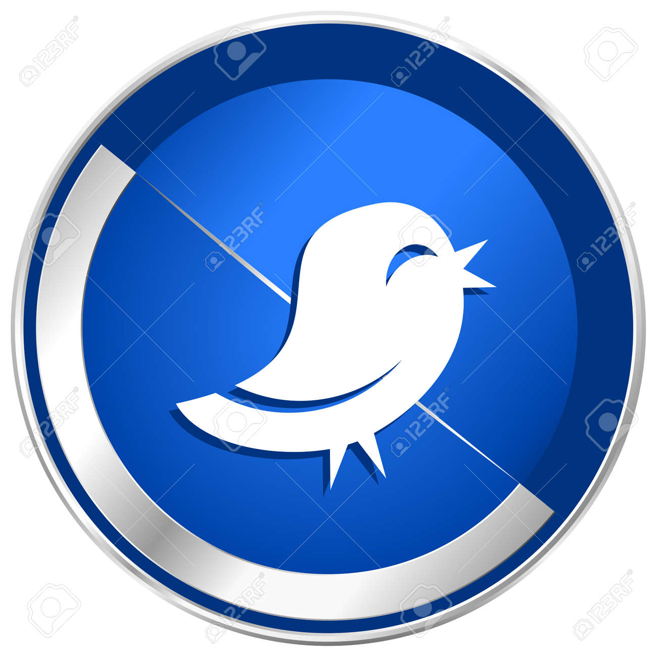 twitter blue silver metallic web and smartphone vector icon isolated