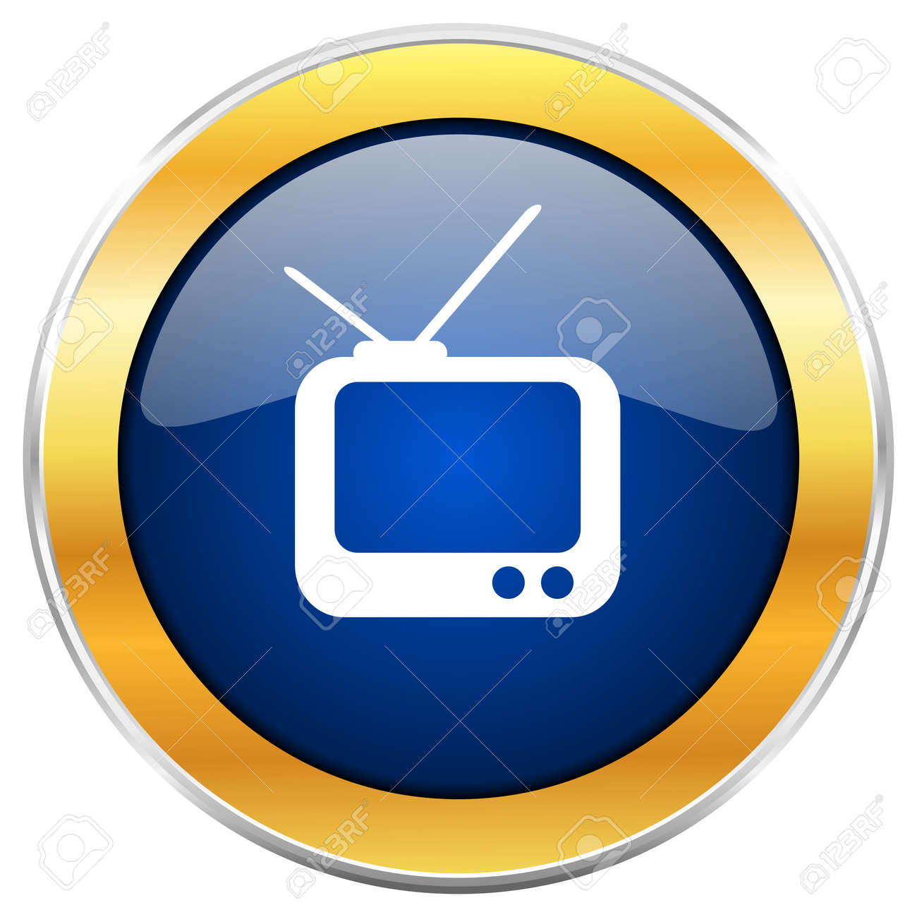 Web およびモバイル アプリの設計者のための白い背景に分離された黄金のクロム金属枠でテレビ青 Web アイコン の写真素材 画像素材 Image