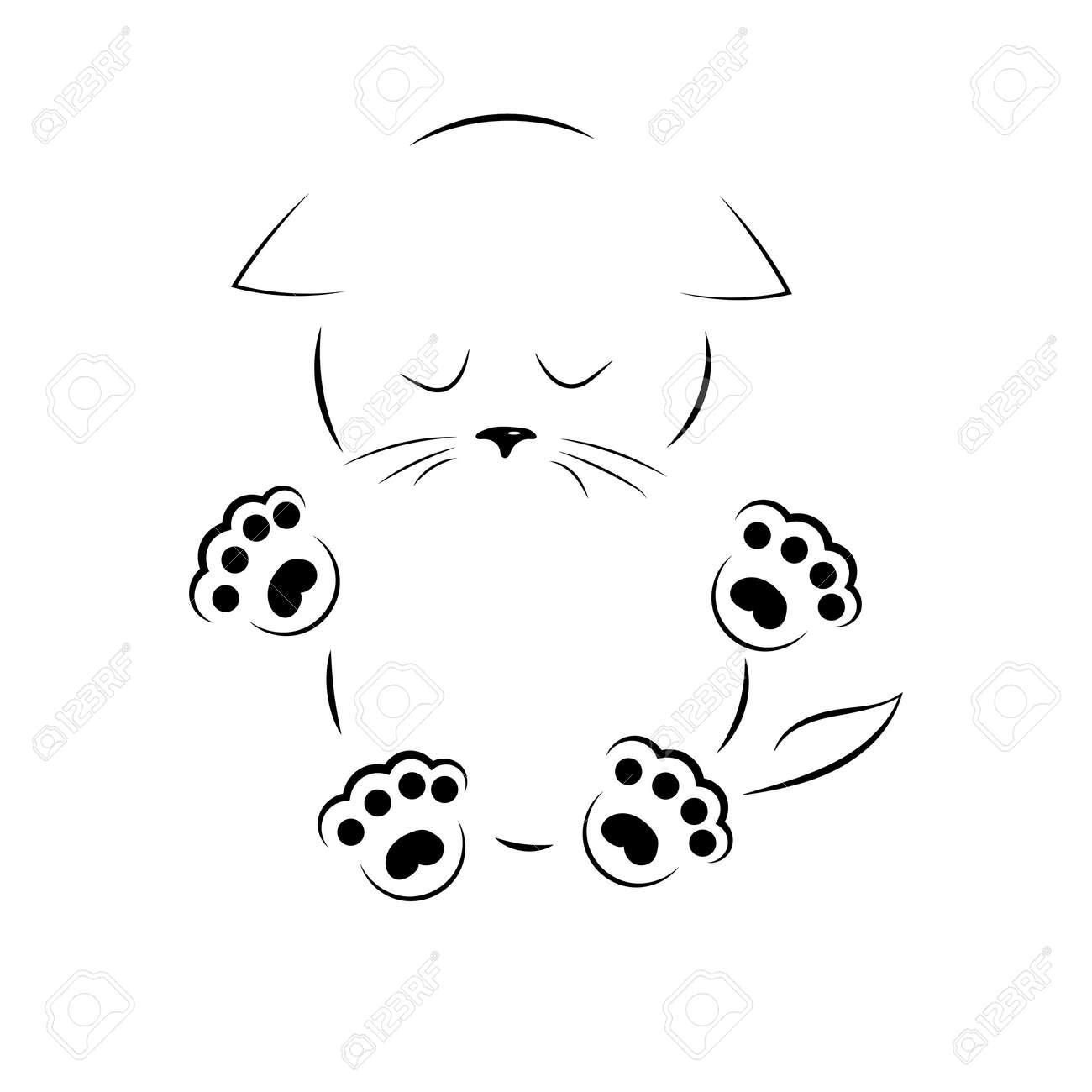 黒と白のベクトル アウトラインの足かわいい悲しいキティを描画します のイラスト素材 ベクタ Image
