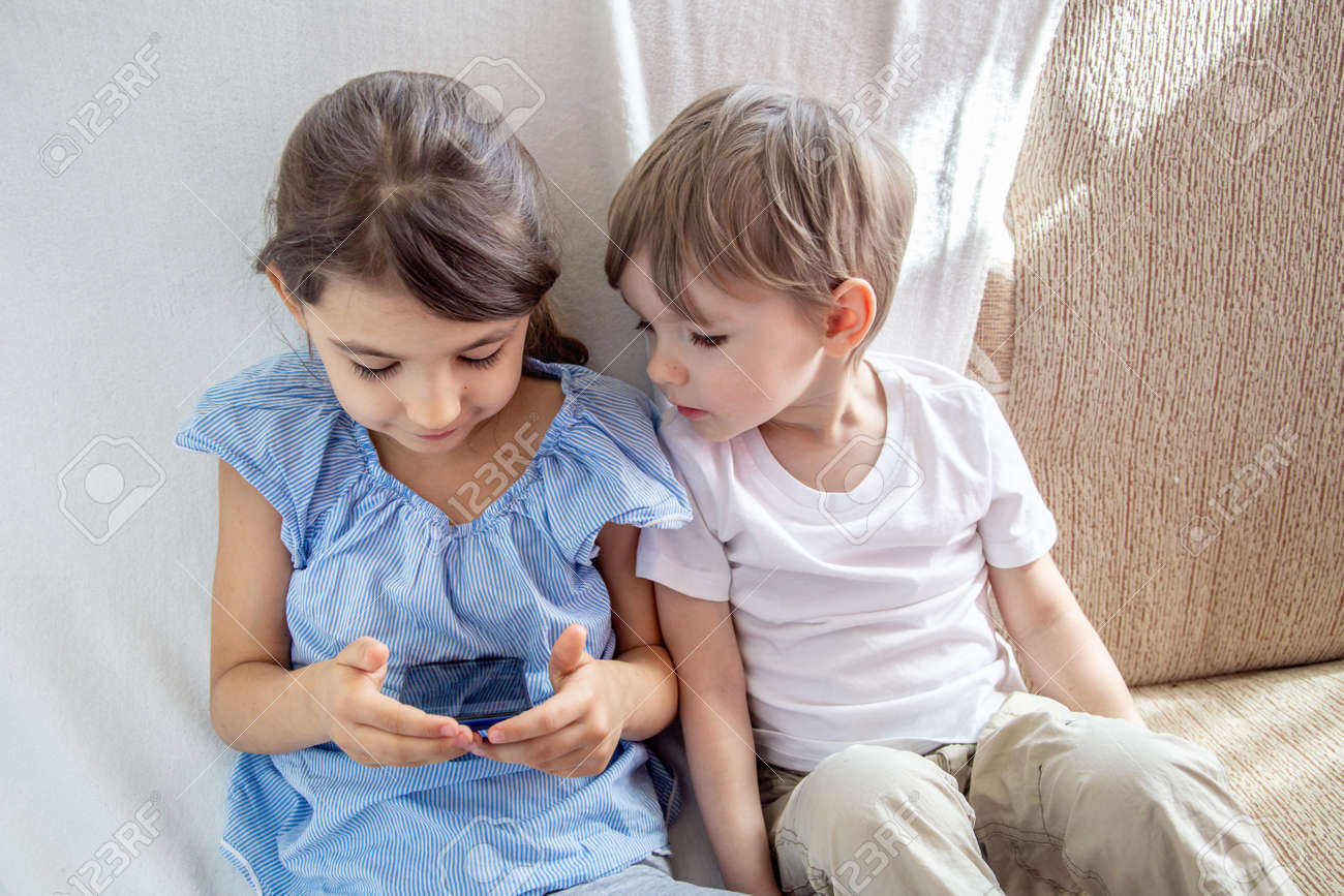 Kids Have A Good Time At Home Concept Close Little Brother And Stock Photo Picture And Royalty Free Image Image