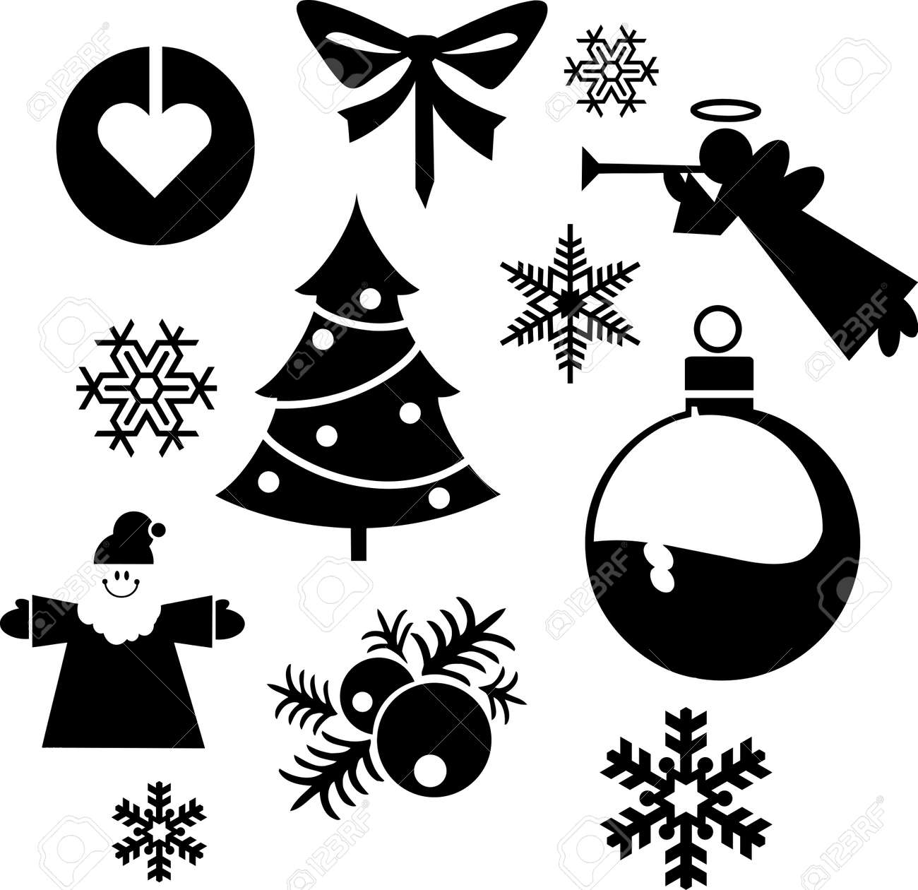 クリスマス ボール クリスマス ツリー シルエット 白の背景にシルエットのセットのイラスト素材 ベクタ Image